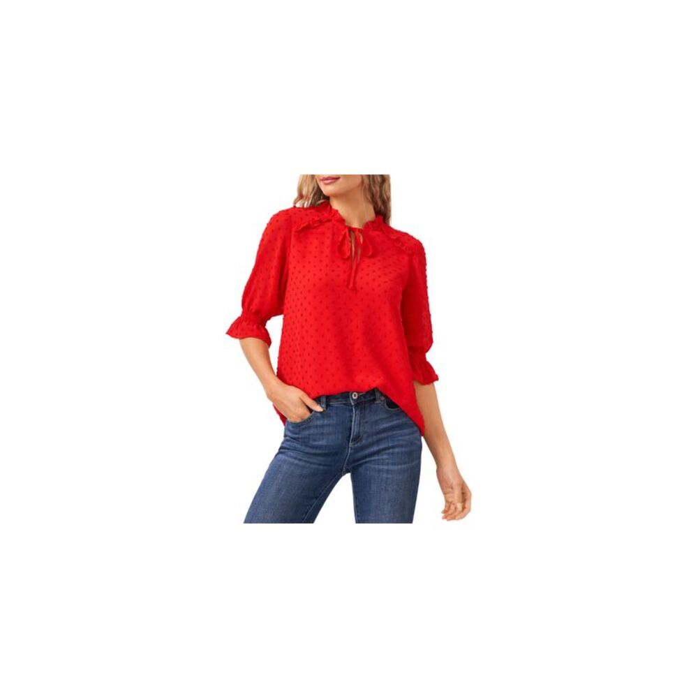 CeCe Womens Clip Dot Tie Front Top